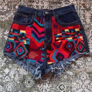 FARM Rio Multicolor Embroidered Jean Shorts